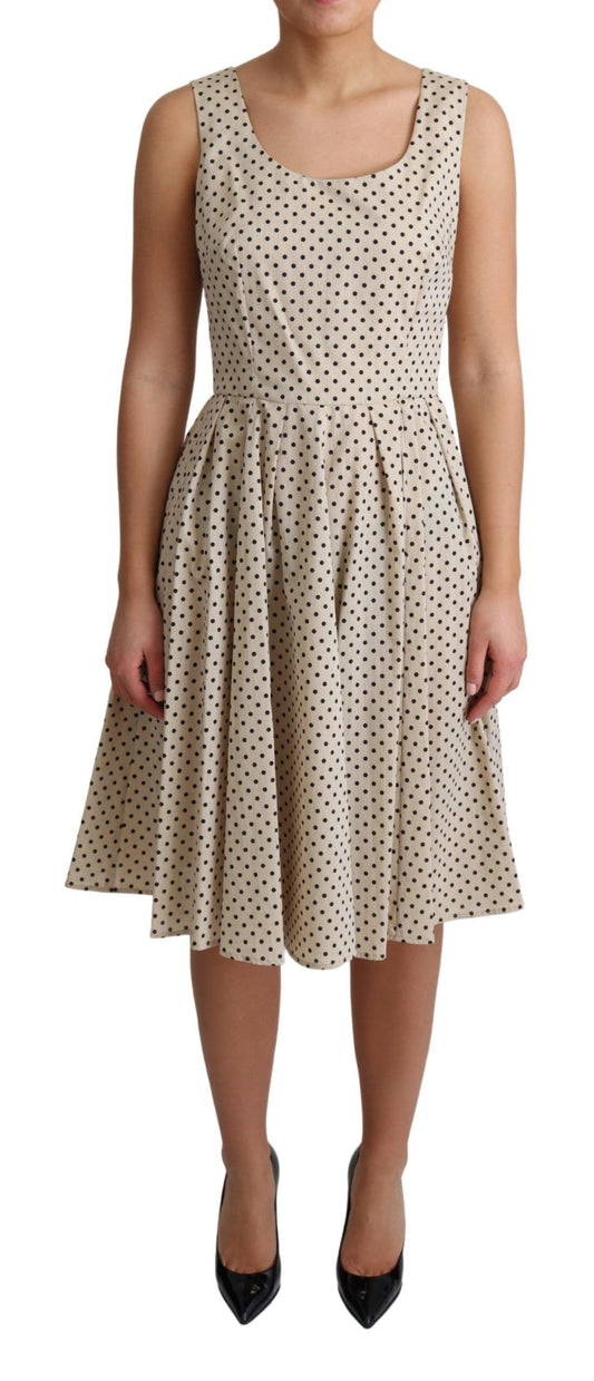 Dolce & Gabbana Beige Polka gepunktete Baumwoll-A-Line-Kleid