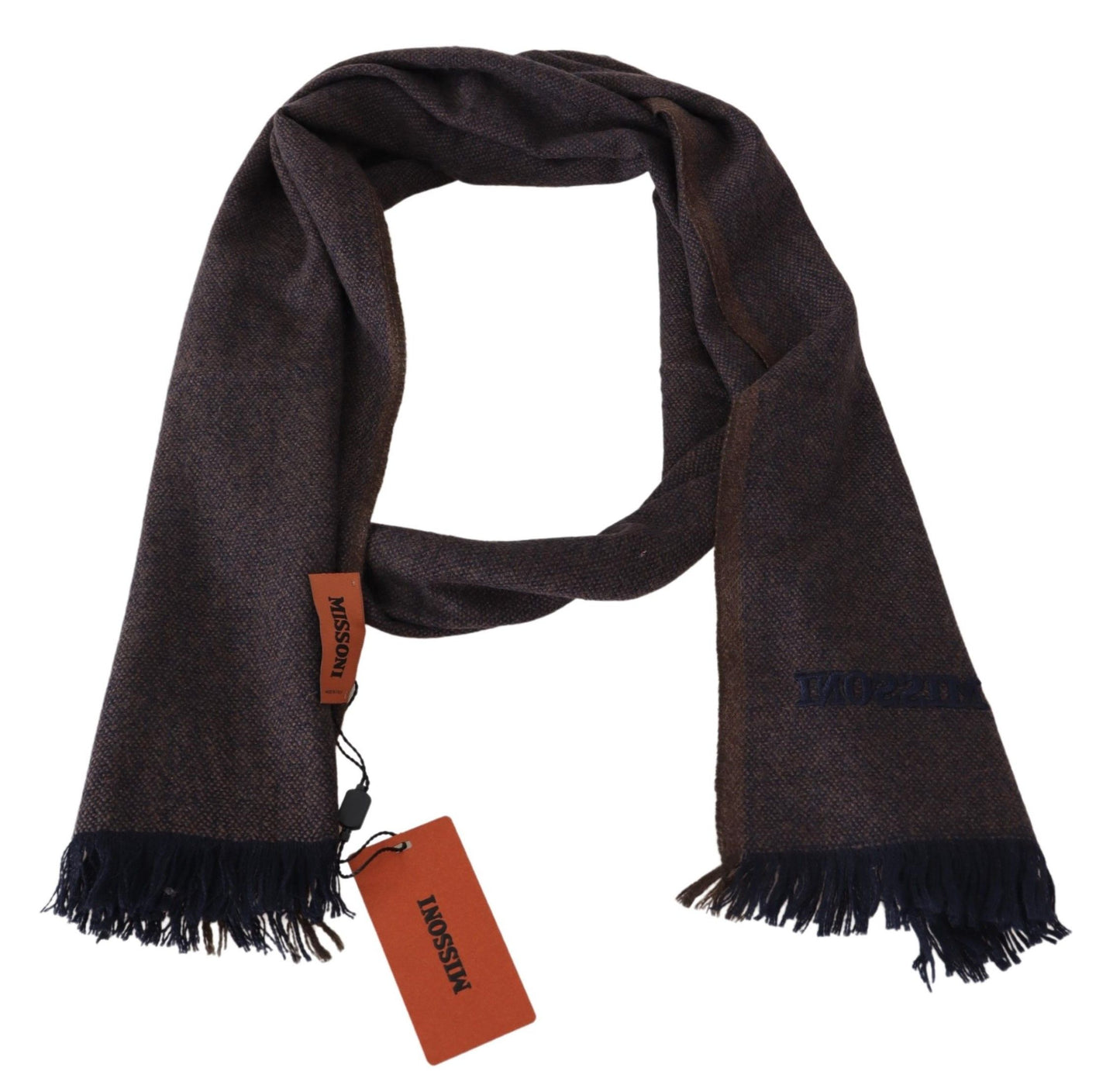 Missoni Brown 100% Cashmere Unisex Neck Wrap Fringes Scarf