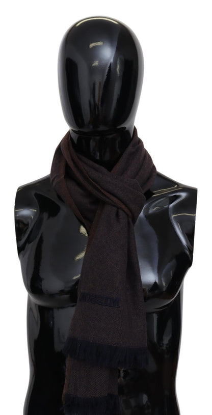 Missoni Brown 100% Cashmere Unisex Neck Wrap Fringes Scarf