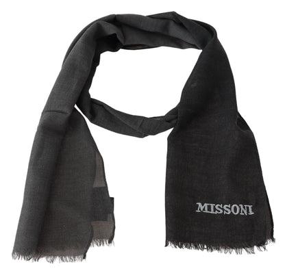 Missoni Grey Wool Unisex Neck Wrap Shawl Fringes 로고 스카프