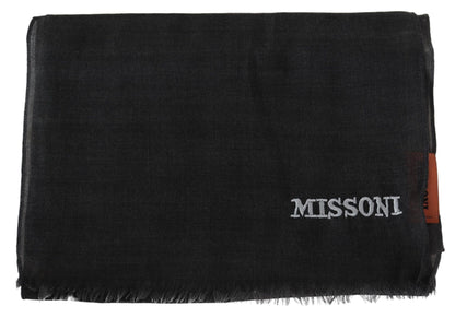 Missoni Grey Wool Unisex Neck Wrap Shawl Fringes 로고 스카프