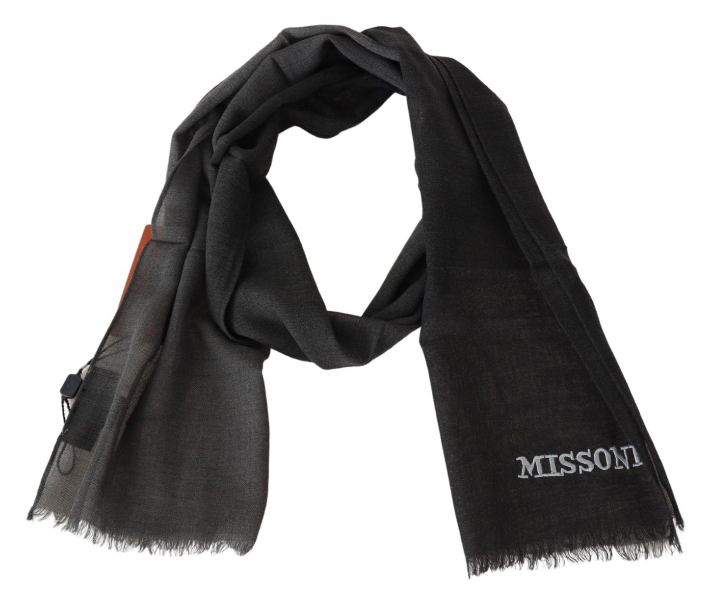 Missoni Black Wool Unisex Neck Wrap Shawl Fringes 로고 스카프