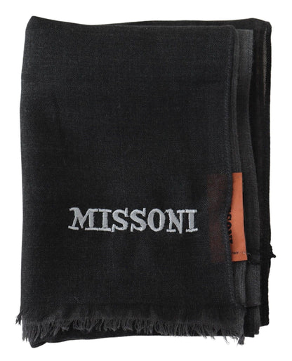 Missoni Black Wool Unisex Neck Wrap Shawl Fringes 로고 스카프