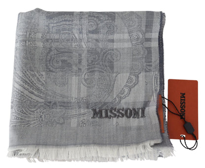 Missoni Chic Unisex Gray Wool Scarf with Logo Embroidery