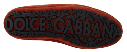 Dolce & Gabbana Opulent Orange Leather Loafers with Gold Embroidery