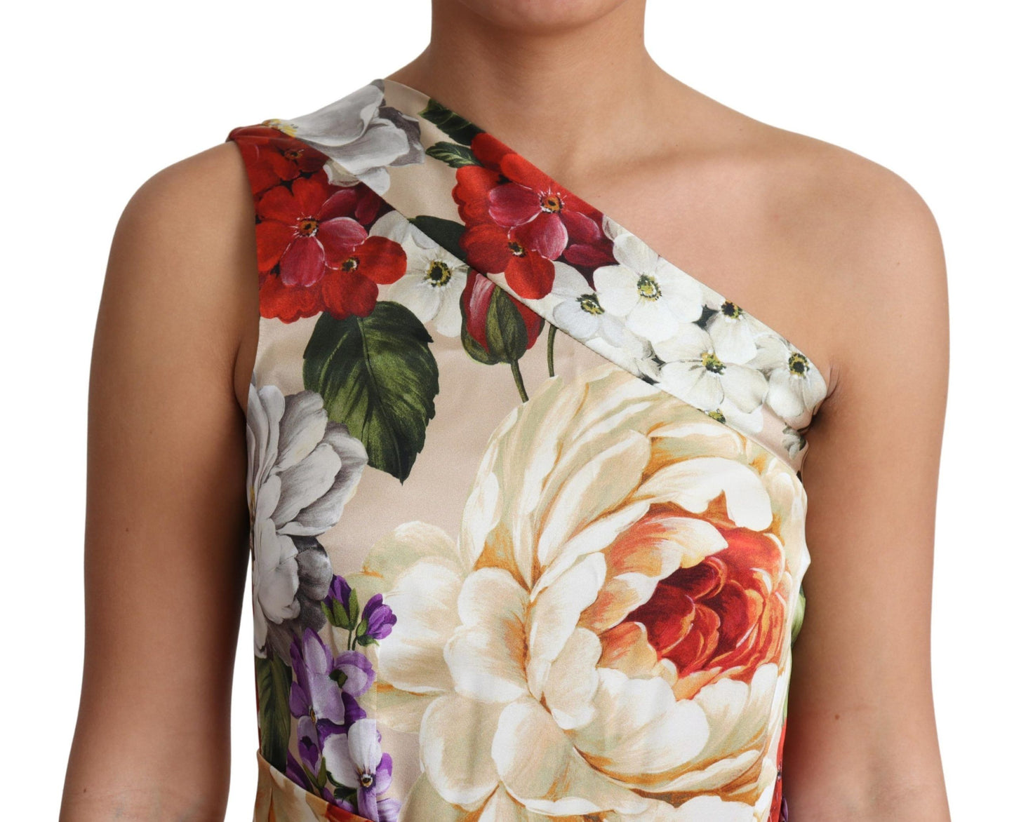 Dolce &amp; Gabbana bedrucktes One-Shoulder-Kleid aus Seidenstretch mit Blumenmuster