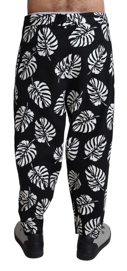 Dolce &amp; Gabbana Black Leaf Cotton Stretch Hose Hose