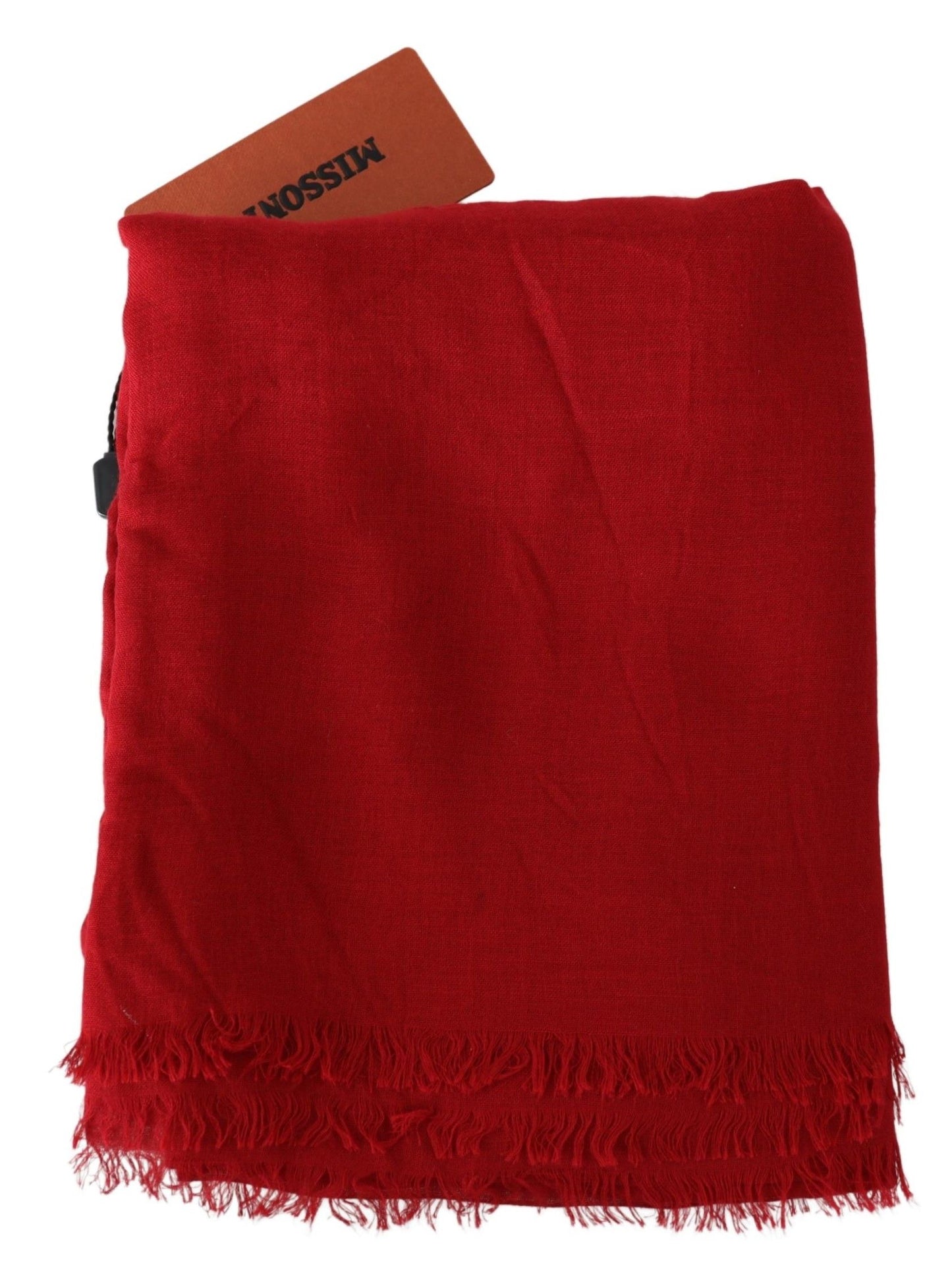 Missoni Red Cashmere Unisex Neck Wrap Fringes Scarf