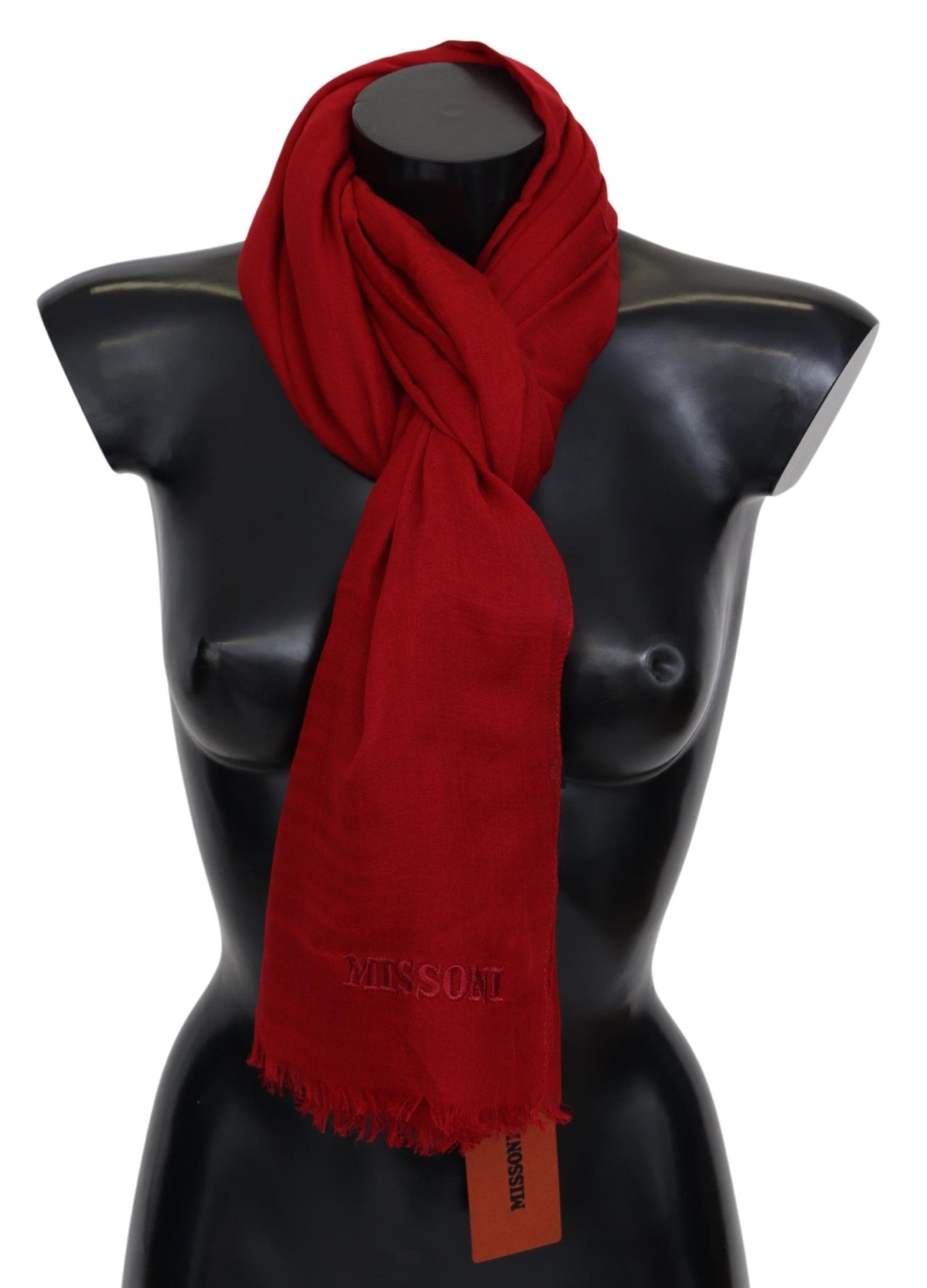 Missoni Red Cashmere Unisex Neck Wrap Fringes Scarf