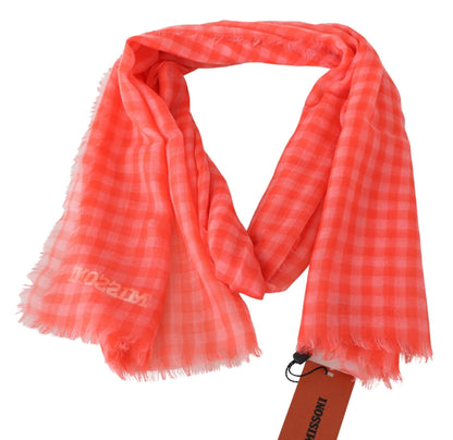 Missoni Orange Check Cashmere Unisex Wrap Fringes Scarf