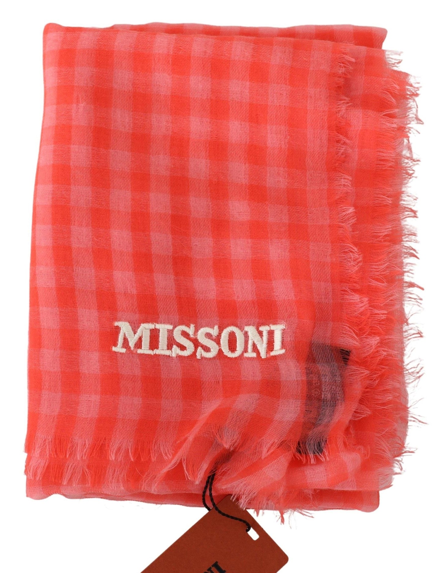 Missoni Orange Check Cashmere Unisex Wrap Fringes Scarf