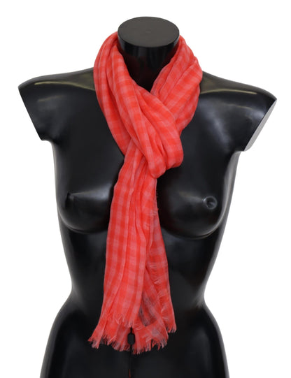 Missoni Orange Check Cashmere Unisex Wrap Fringes Scarf