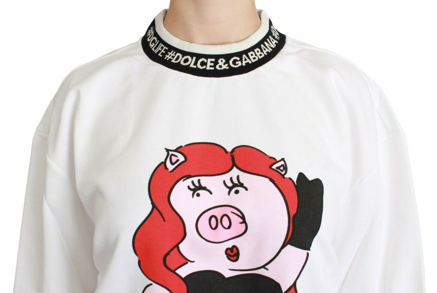 Dolce &amp; Gabbana Weißer Pullover mit dem Schwein des Jahres