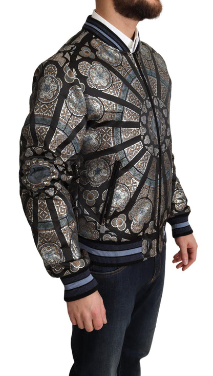 Dolce & Gabbana Elegant Jacquard Bomber Jacket in Blue