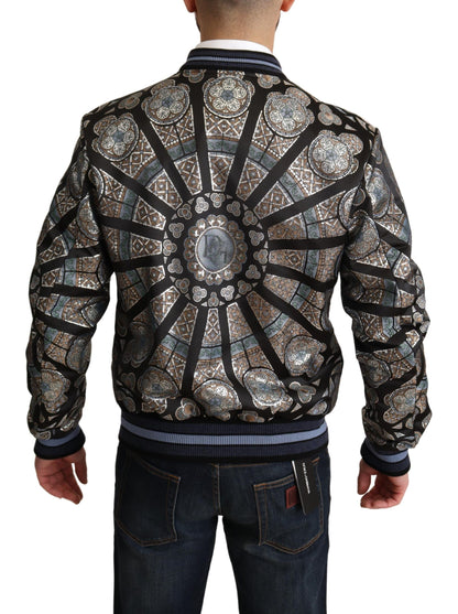 Dolce & Gabbana Elegant Jacquard Bomber Jacket in Blue