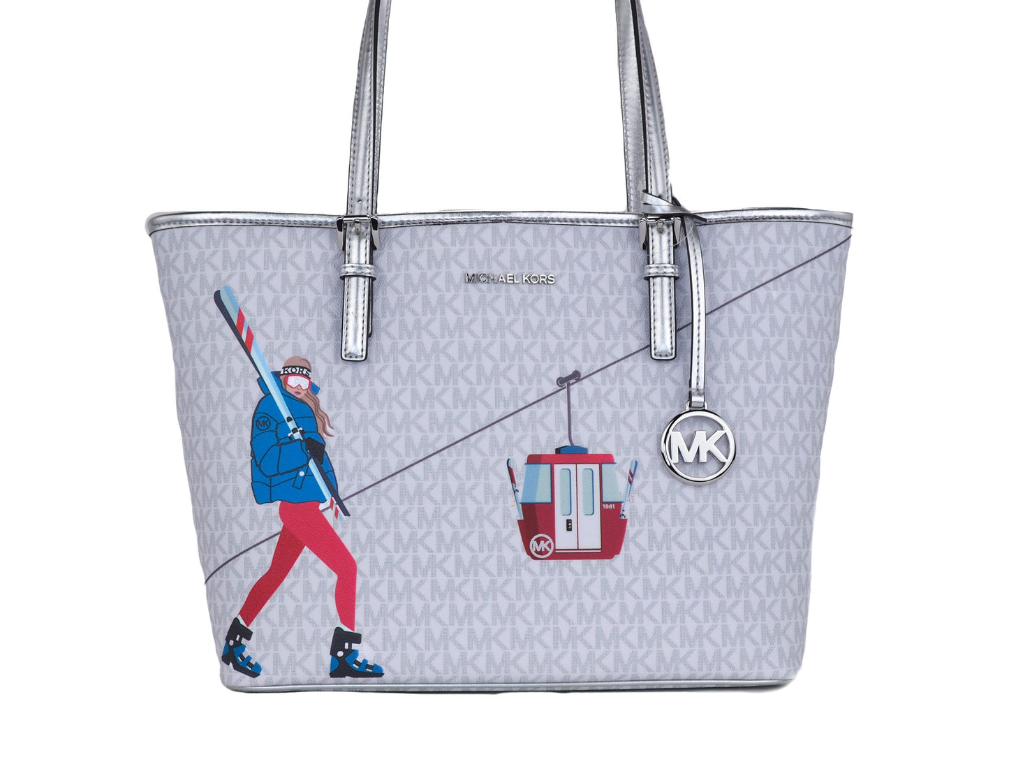 Michael Kors Jet Set Girls 인쇄 중간 서명 PVC Carryall Shoulder Tote 핸드백 (Bright White Multi)