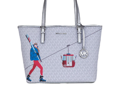 Michael Kors Jet Set Girls 인쇄 중간 서명 PVC Carryall Shoulder Tote 핸드백 (Bright White Multi)