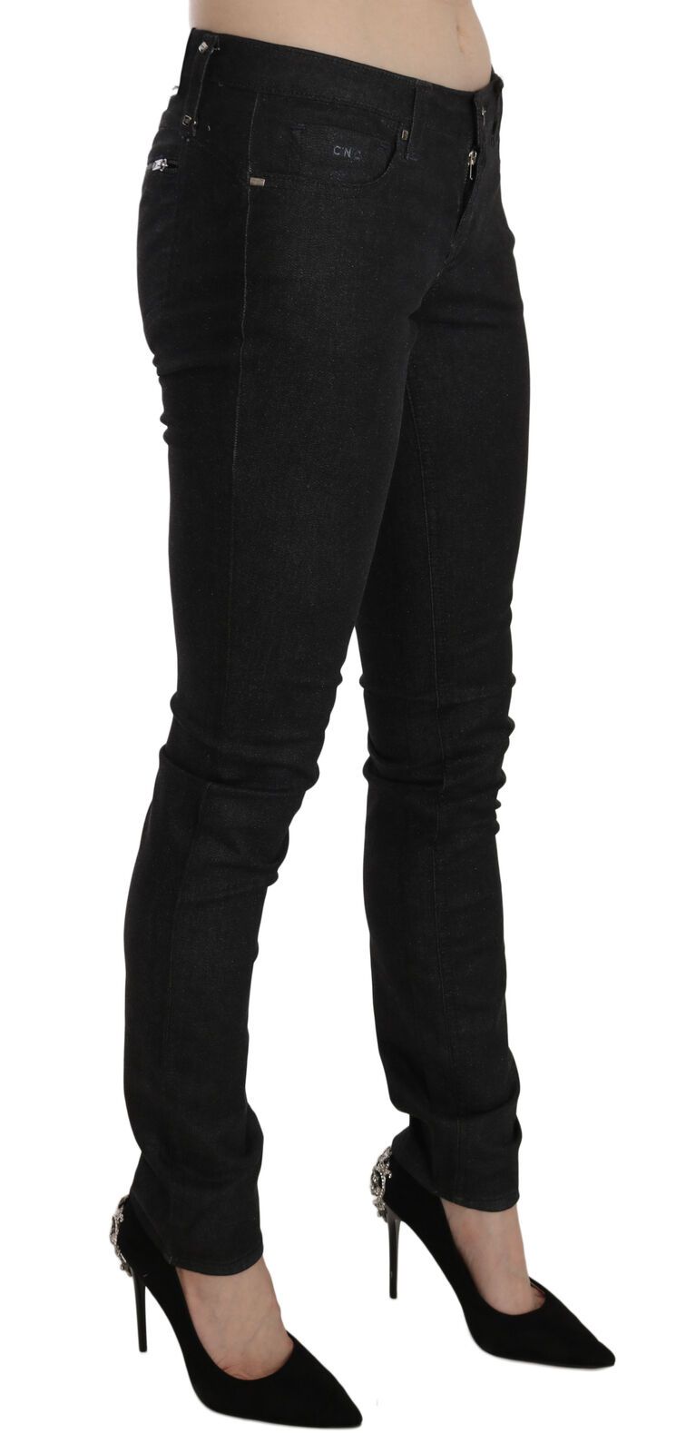 Schwarze, lässige Skinny-Denim-Jeans von Costume National mit niedriger Taille