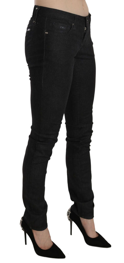 Schwarze, lässige Skinny-Denim-Jeans von Costume National mit niedriger Taille