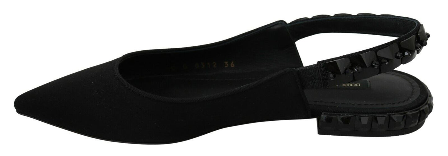 Dolce & Gabbana Black Flats Slingback Charmeuse 신발