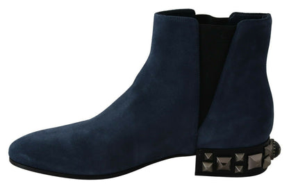 Dolce & Gabbana Blue Suede 장식 스터드 부츠 신발