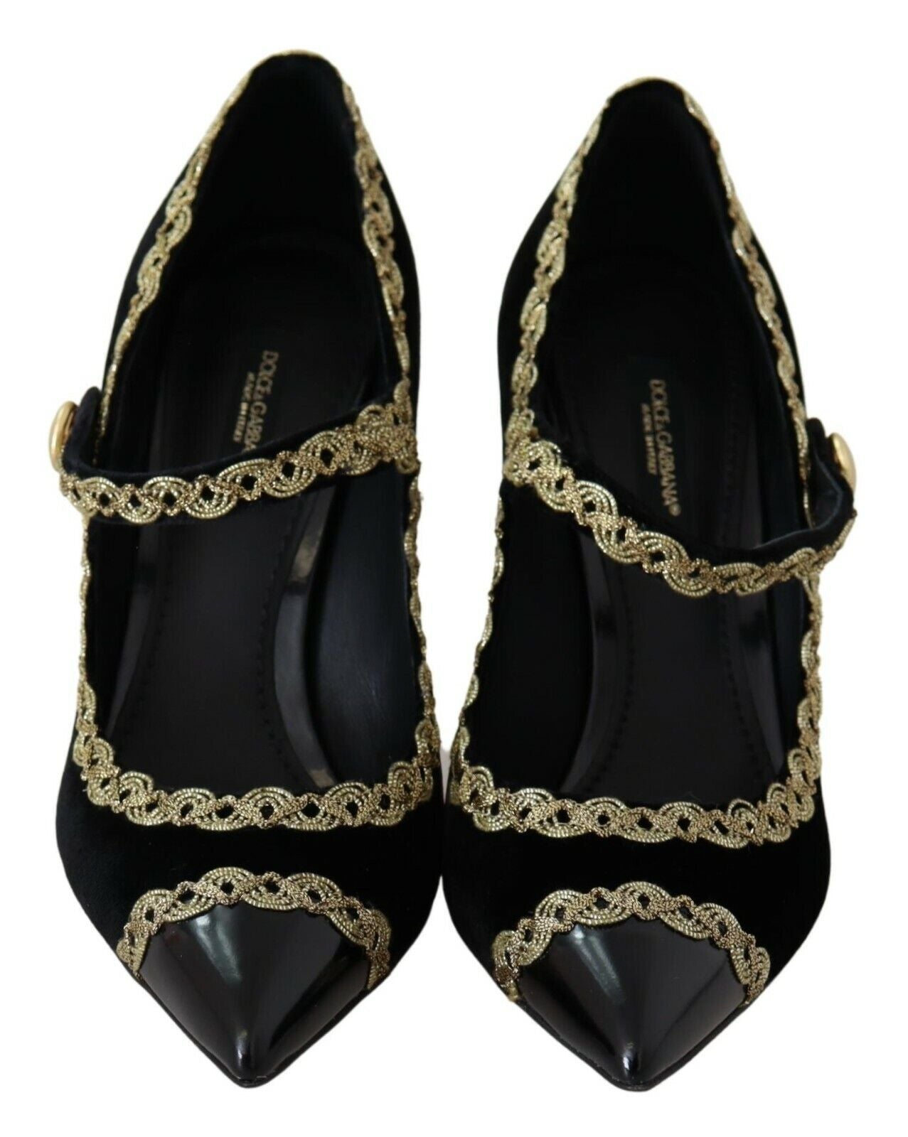 Dolce &amp; Gabbana Schwarze verzierte Mary-Jane-Pumps aus Samt