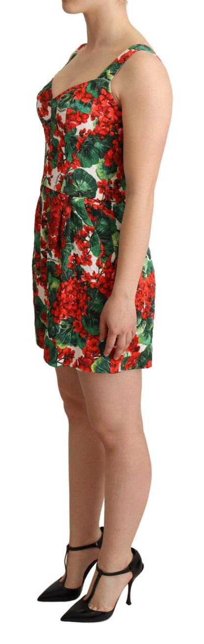 Dolce &amp; Gabbana Red Geranium Print Shorts Jumpsuit-Kleid