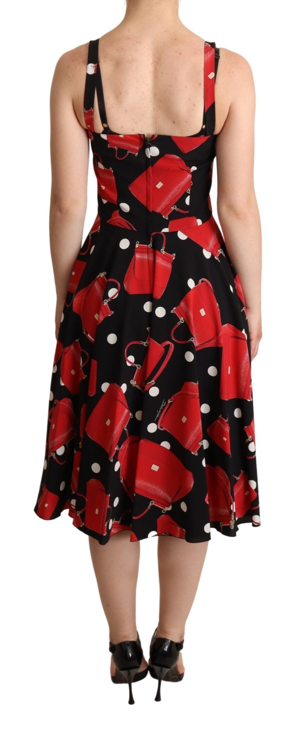 Dolce &amp; Gabbana Mittellanges A-Linien-Kleid mit Taschenprint in Schwarz und Rot