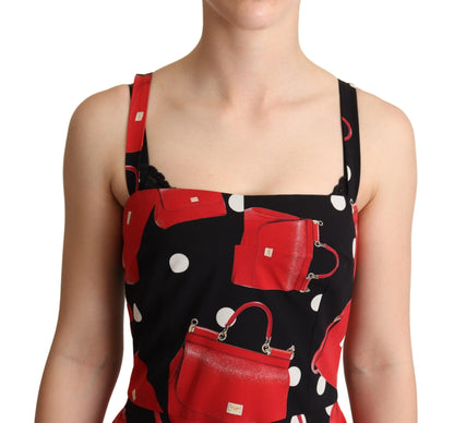 Dolce &amp; Gabbana Mittellanges A-Linien-Kleid mit Taschenprint in Schwarz und Rot