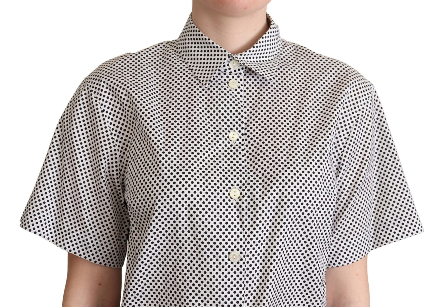 Dolce & Gabbana Black Polka Dot Collared Shirt White