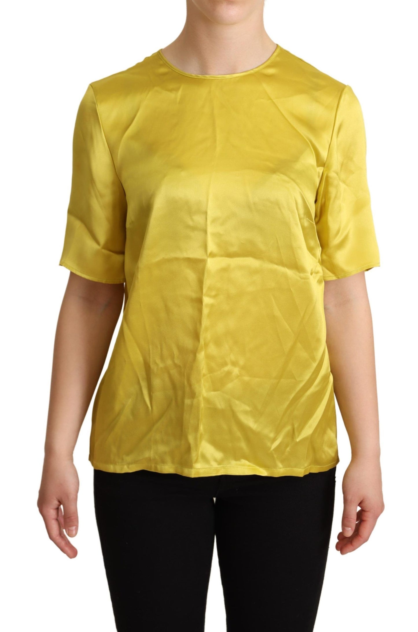 Dolce & Gabbana Yellow Silk Short Sleeve Blouse 티셔츠