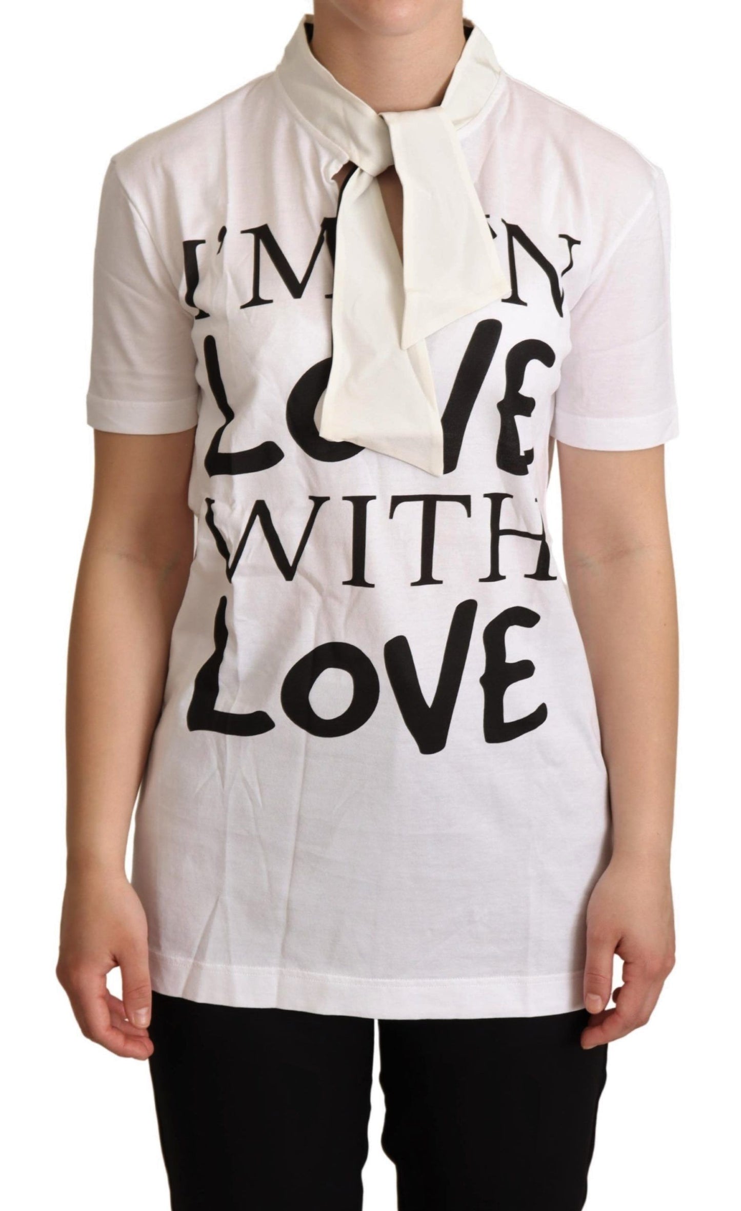 Dolce &amp; Gabbana Weißes T-Shirt „I'm In Love“ aus Baumwollseide