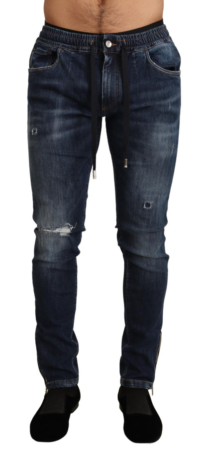 Blaue Dolce &amp; Gabbana-Jeans aus zerfetztem Baumwoll-Stretch-Denim