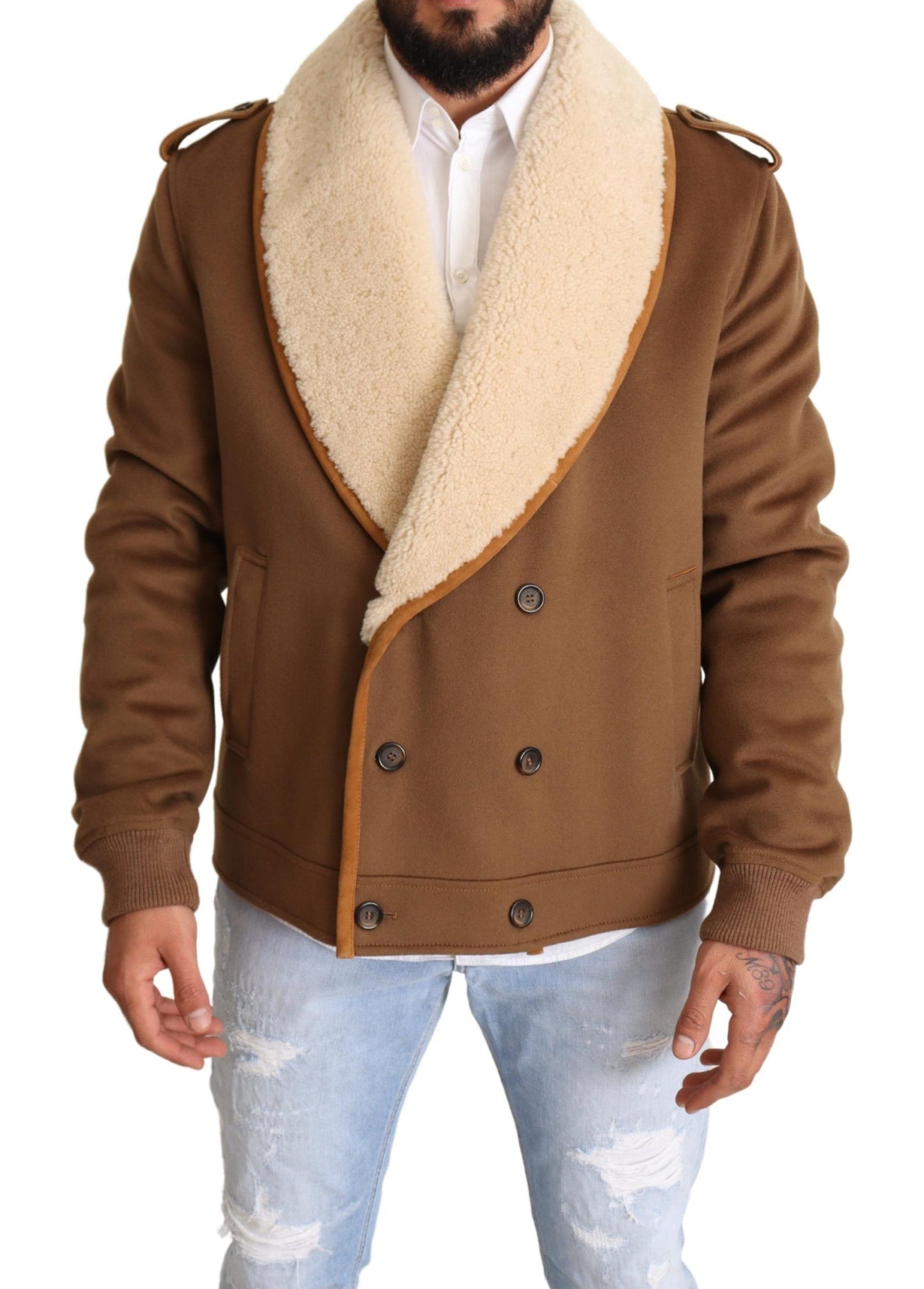 Dolce & Gabbana Brown Double Breasted Shearling 코트 재킷