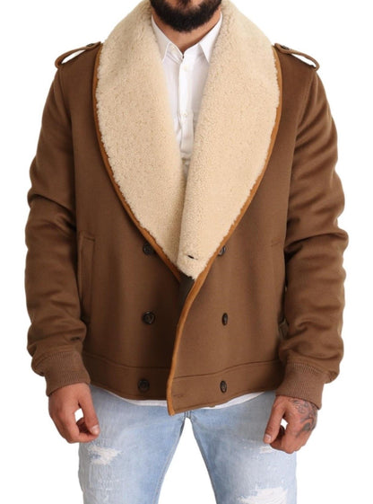 Dolce & Gabbana Brown Double Breasted Shearling 코트 재킷