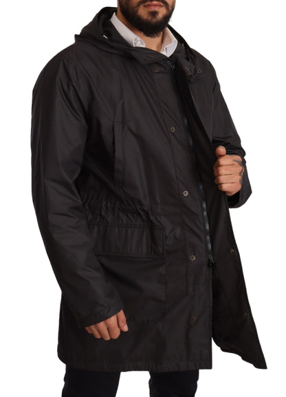 Dolce &amp; Gabbana Schwarze Herren-Trenchcoat-Jacke mit Kapuze