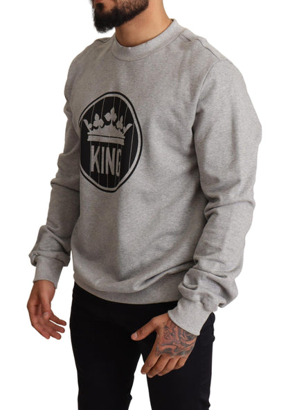 Grauer Baumwollpullover mit Crown King-Print von Dolce &amp; Gabbana