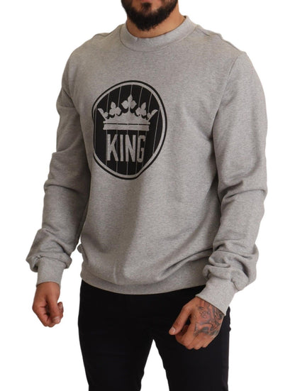 Grauer Baumwollpullover mit Crown King-Print von Dolce &amp; Gabbana