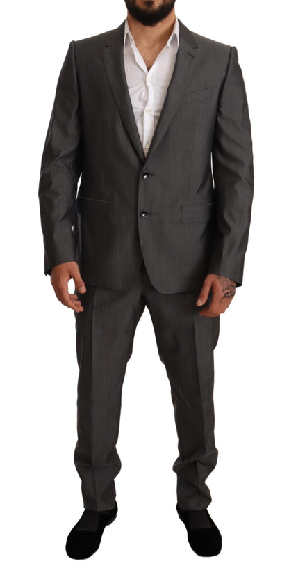 Dolce & Gabbana Grey Metallic Martini Slim Fit Set Set Suit