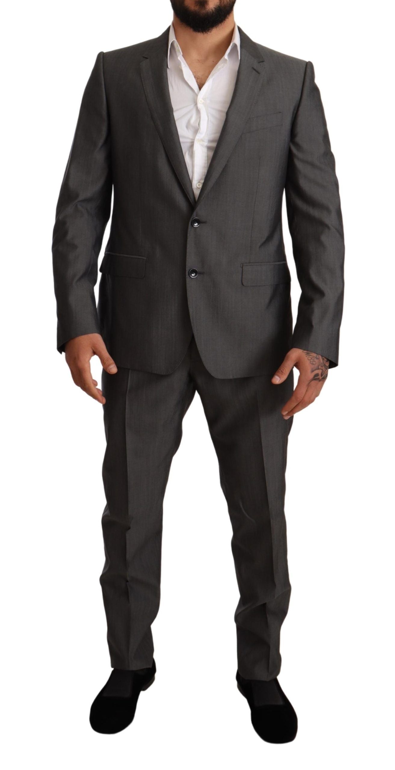 Dolce & Gabbana Grey Metallic Martini Slim Fit Set Set Suit