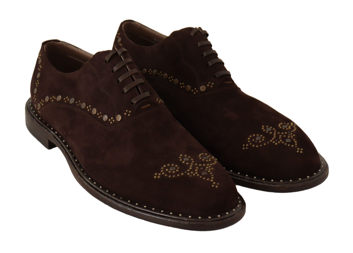 Dolce &amp; Gabbana Braune Marsala Derby-Schuhe aus Wildleder mit Nieten