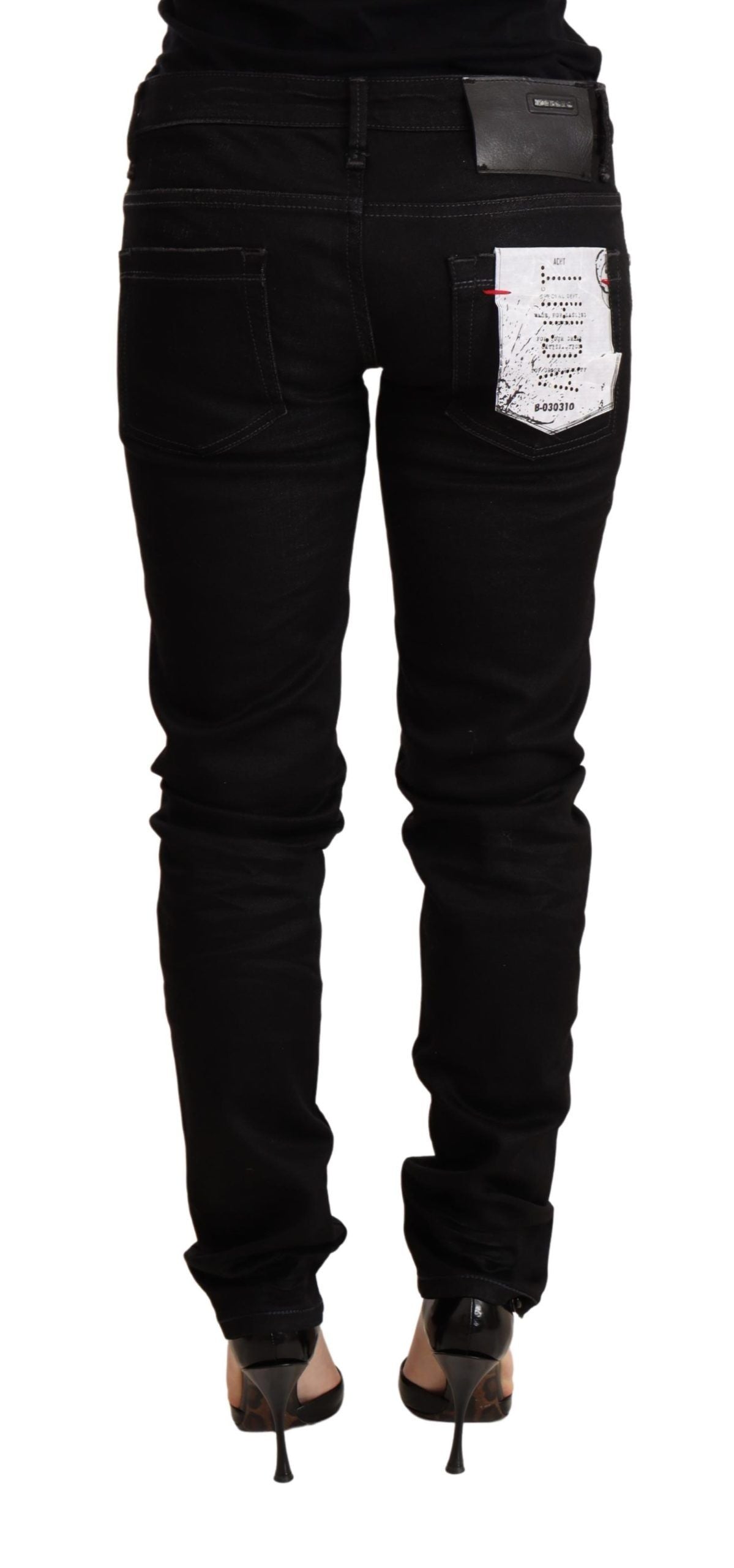 Acht schwarze Skinny-Denim-Baumwollhose mit niedriger Taille