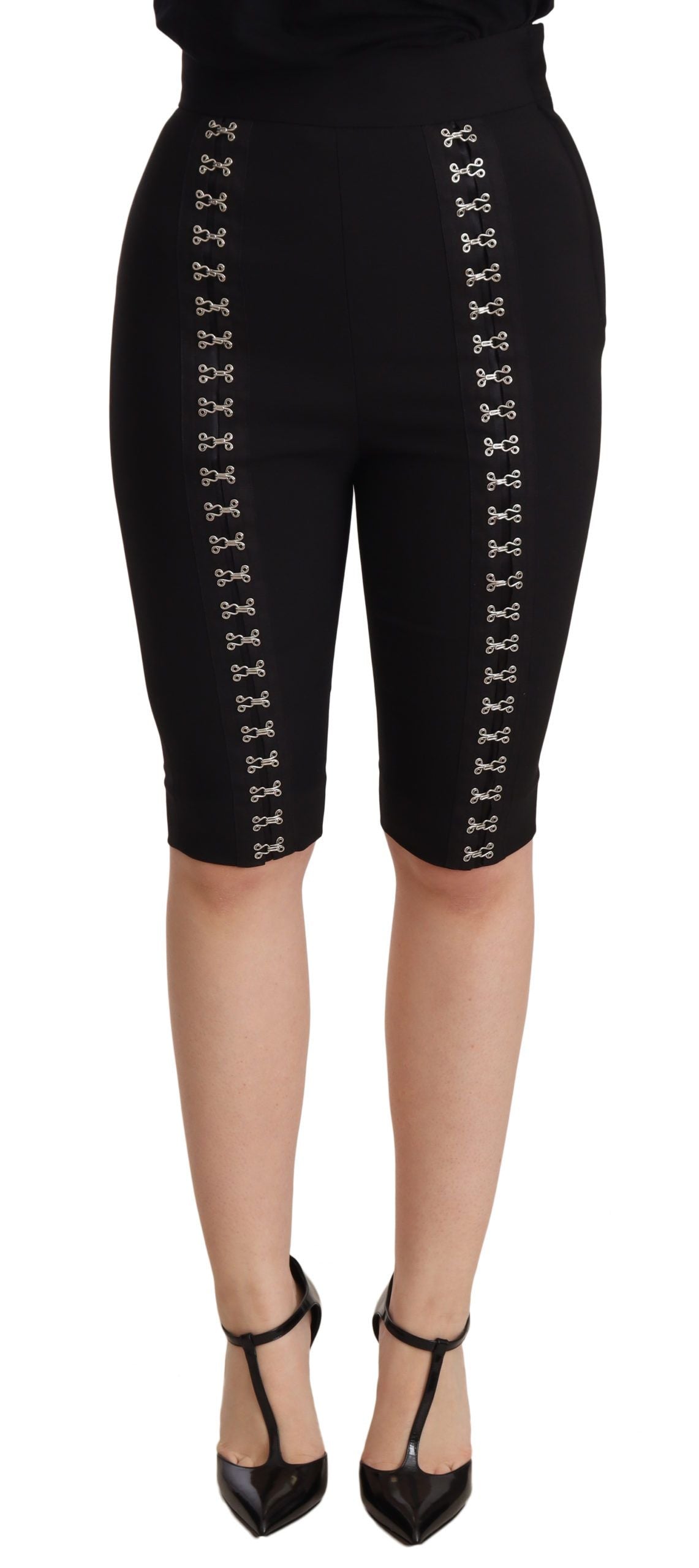 Dolce &amp; Gabbana Schwarze Wollstretch-Shorts mit schmaler Passform und hoher Taille