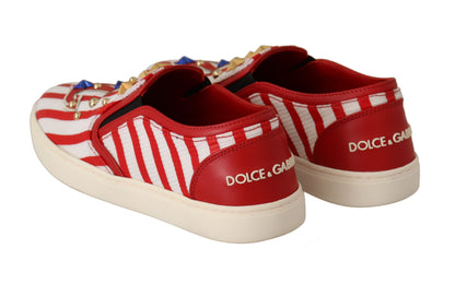 Dolce & Gabbana Red White 앵커 스터드 로퍼 신발