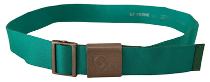 GF Ferre Green Cotton Silver 로고 금속 버클 허리 벨트