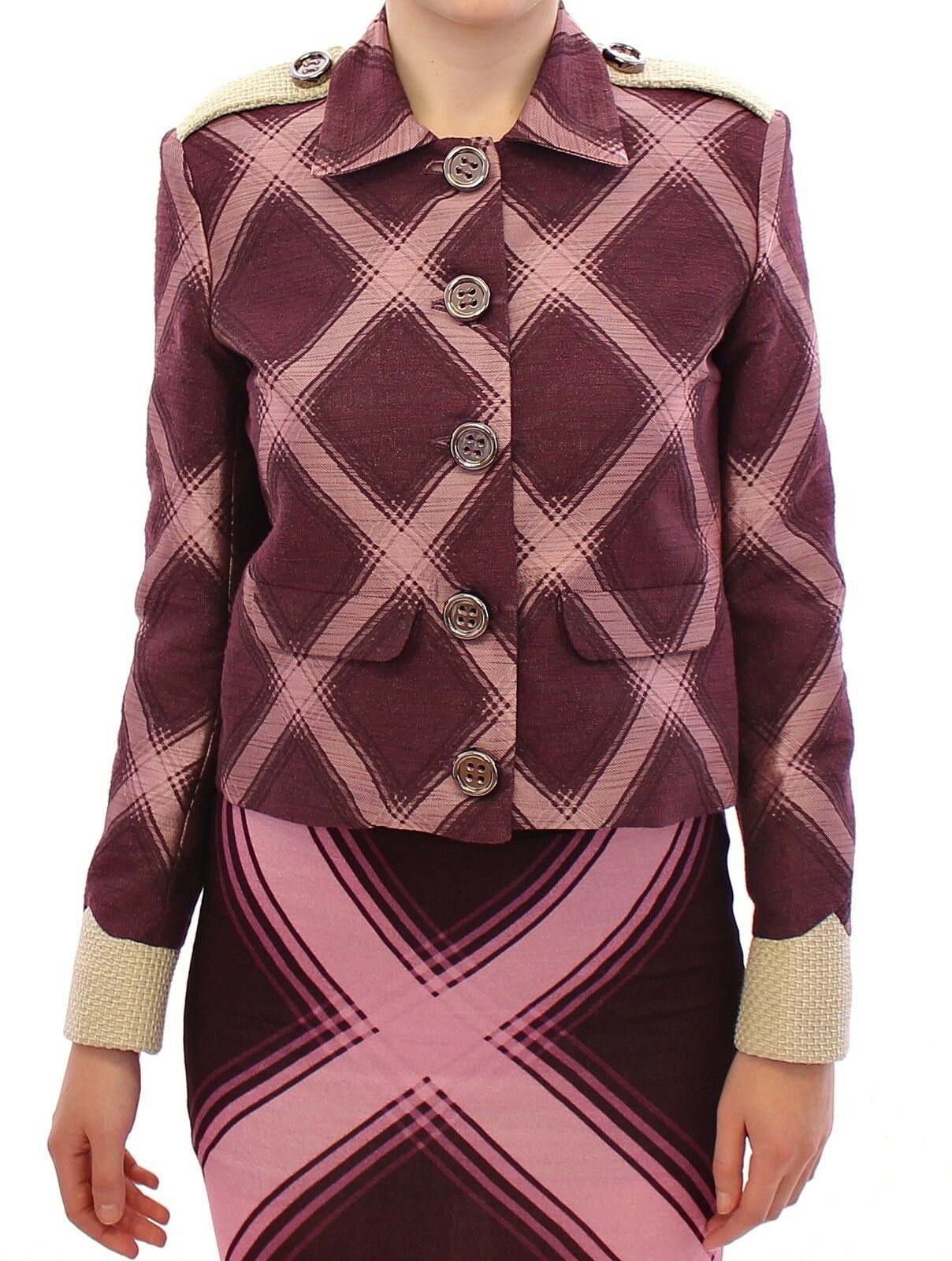 House of Holland Elegant Multicolor Check Print Jacket