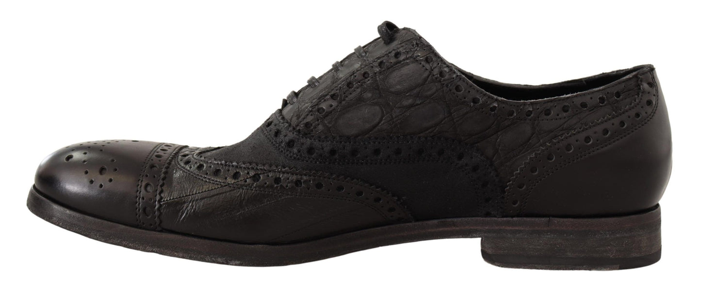 Dolce &amp; Gabbana Brogue Wing Tip Herren-Formelle Schuhe aus schwarzem Leder