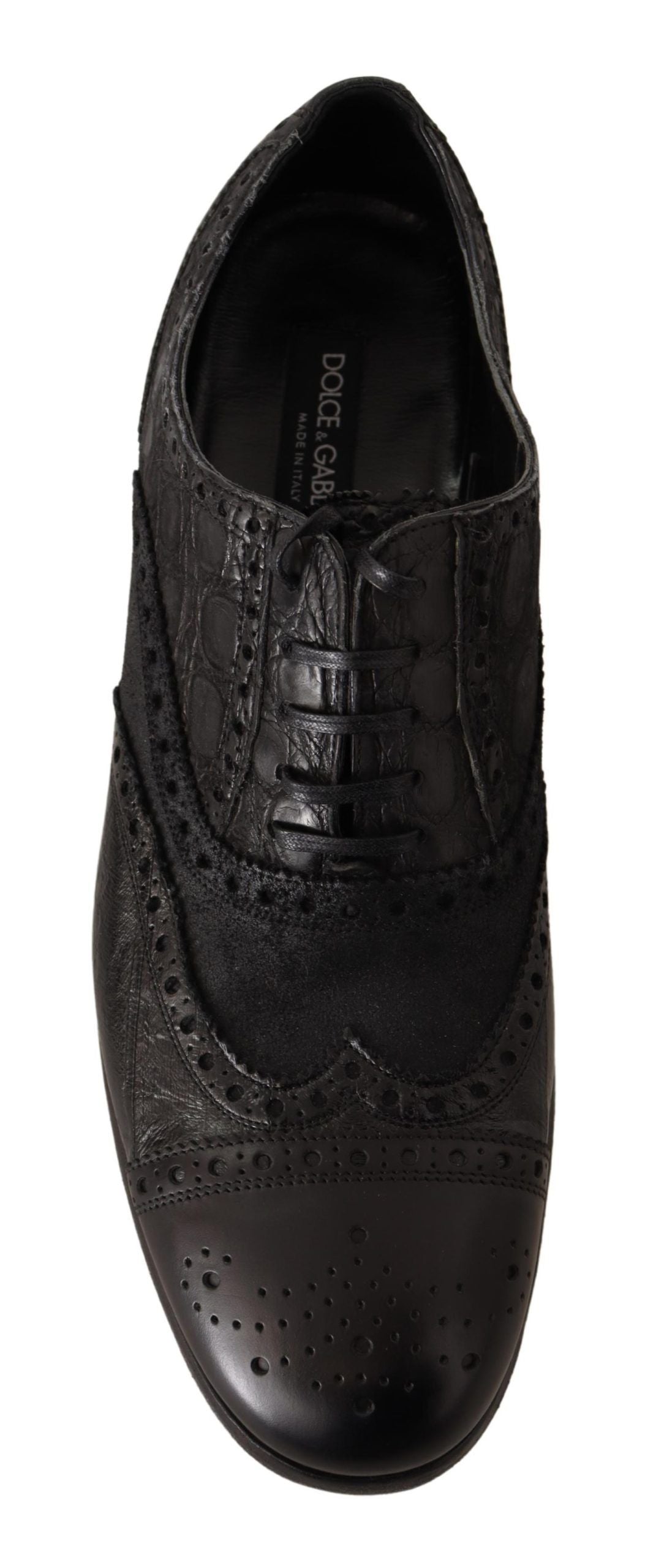 Dolce &amp; Gabbana Brogue Wing Tip Herren-Formelle Schuhe aus schwarzem Leder