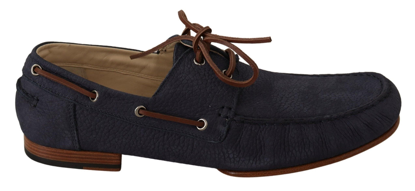 Dolce &amp; Gabbana Blaue Leder-Schnürschuhe für Herren, lässige Bootsschuhe