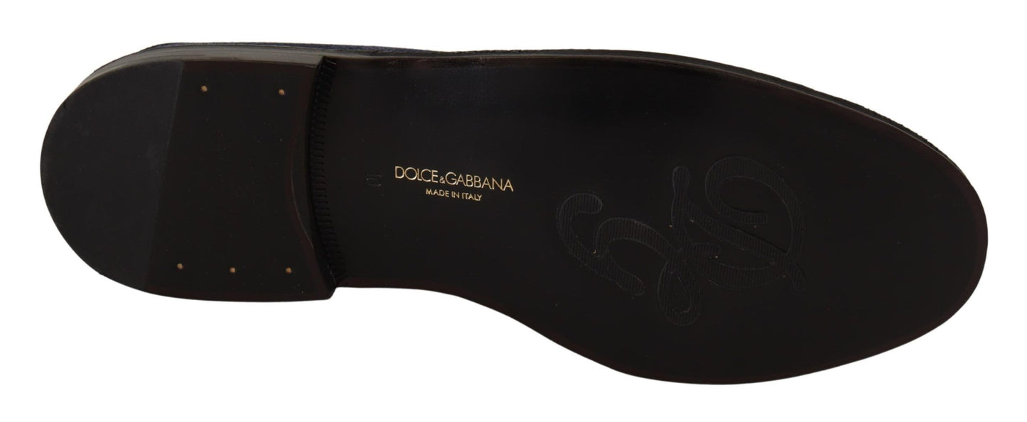 Dolce &amp; Gabbana Blaue perforierte Slip-On-Slipper aus Leder